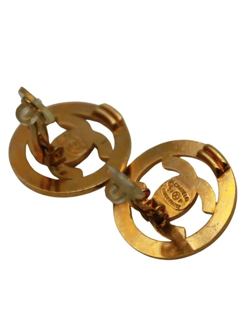 Chanel Earrings Gold Plated Large CC Logo 97